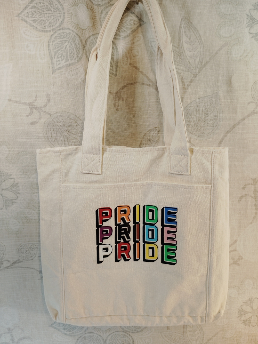 Canvas Shoulder Tote Bag with Rainbow PRIDE Print - Picture 1 of 4